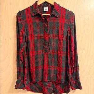 CAbi Red and Charcoal Gray Plaid Long Sleeve Shirt XS
